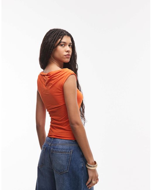 TOPSHOP Red Asymmetric Twist Detail Top