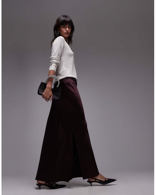 Mango Gray Side Split Satin Maxi Skirt