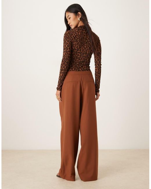 ASOS Brown Tailored Asymmetric Wrap Wide Leg Pants With Buckle Detail