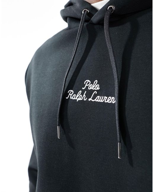 Polo Ralph Lauren Black Central Logo Double Knit Hoodie for men