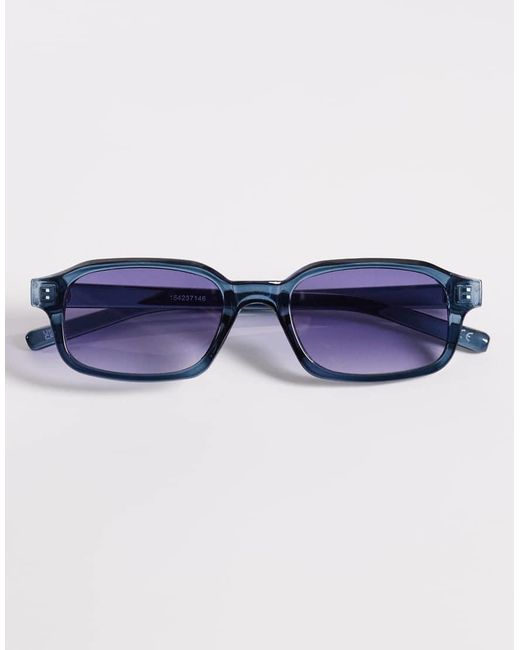 ASOS Blue Slim Rectangle Sunglasses for men