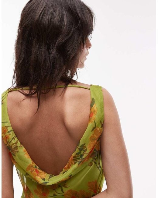 TOPSHOP Green Built Up Double Layered Cowl Neck Maxi Dress
