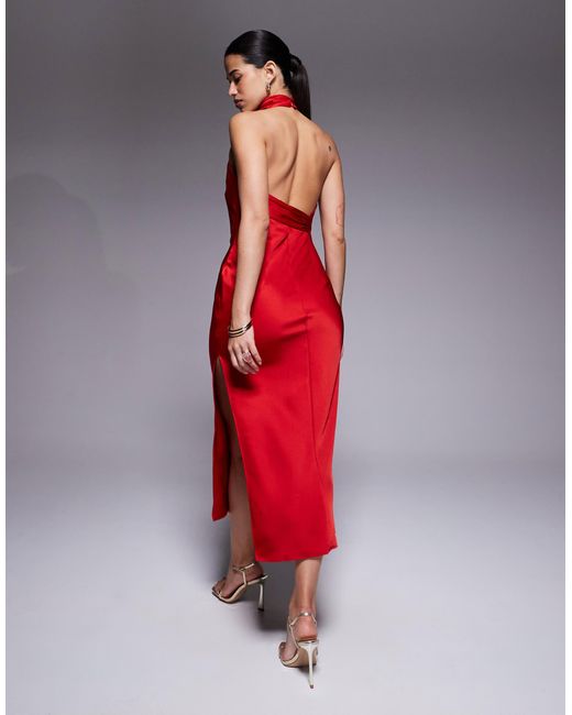 Jarlo Halter Neck Satin Midi Dress in Red Lyst — free download