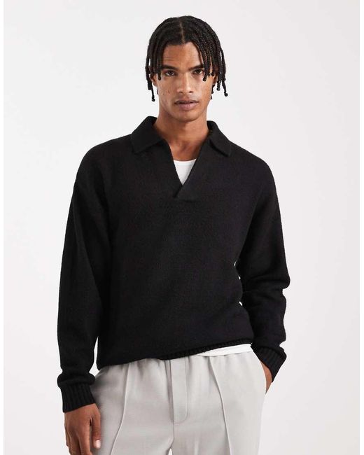 Jack & Jones Black Boucle Polo Jumper for men