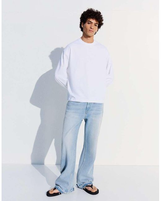 Bershka Blue Straight Flared Jeans for men