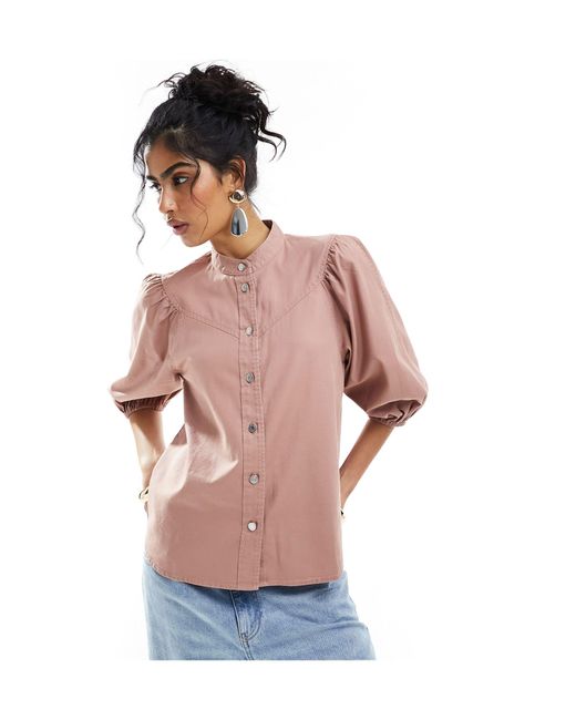 & Other Stories Pink High Neck Blouse With Volume Sleeves