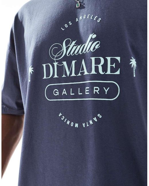 Camiseta Azul Marino De Corte Cuadrado Extragrande Con Estampado Gráfico "High Summer" De ASOS de hombre de color Blue