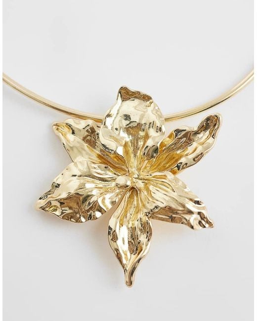 Accessorize Metallic Statement Flower Torque Necklace