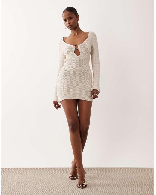 Honest The Label Green Mira Knitted Mini Dress With Pearl
