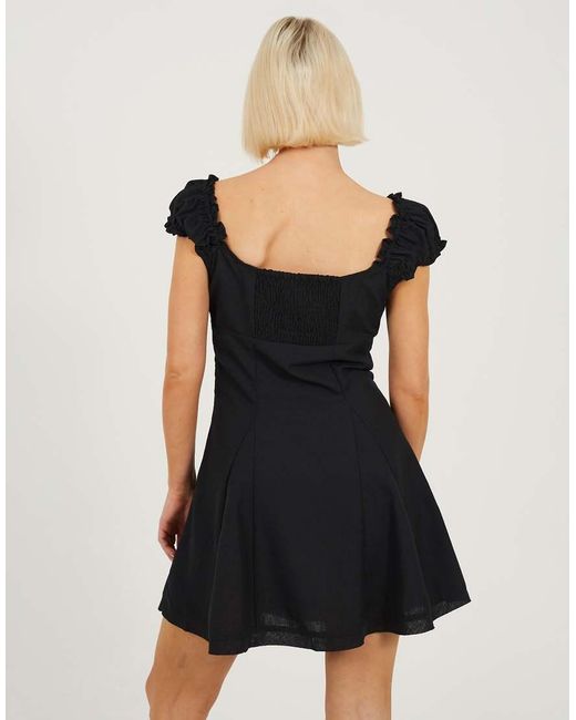 Brave Soul Black Woven Cap Sleeve Panelled Mini Dress
