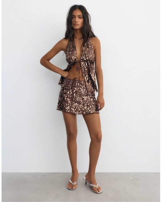 Mini-jupe ornée Pull&Bear en coloris Brown