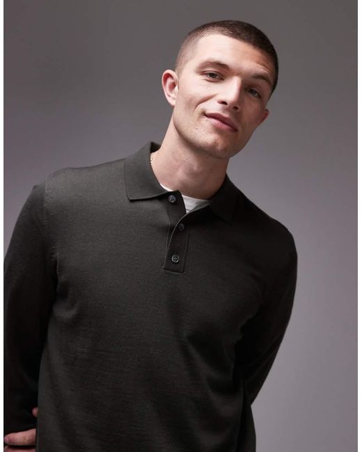 ARKET Gray Merino Wool Knitted Long Sleeve Polo Shirt for men