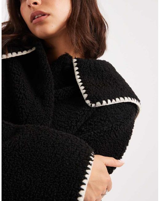 Miss Selfridge Black Blanket Stitch Borg Collar Detail Jacket
