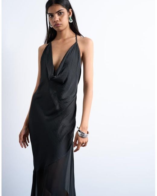 TOPSHOP White Occasion Mixed Fabric Cowl Neck Dress