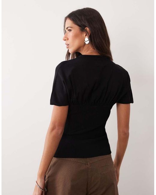 ASOS Black Ruched Detail Fine Knit Top