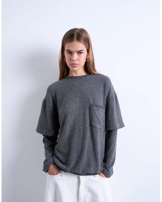 TOPSHOP Gray – zweilagiges, angerautes t-shirt
