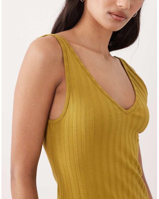 ASOS Metallic Wide Rib Sleeveless V Neck Midi Dress