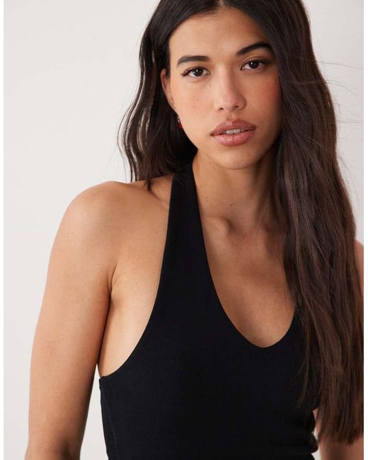 Gina Tricot Black Double Lined Halterneck Top