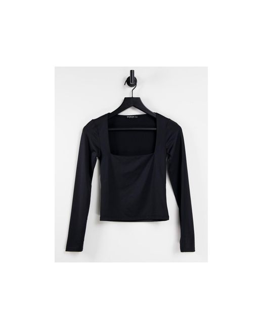 Stradivarius Square Neck Long Sleeve Jersey Top in Black | Lyst Canada