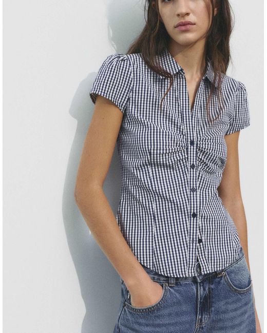 Pull&Bear Blue – kurzärmlige hemdbluse