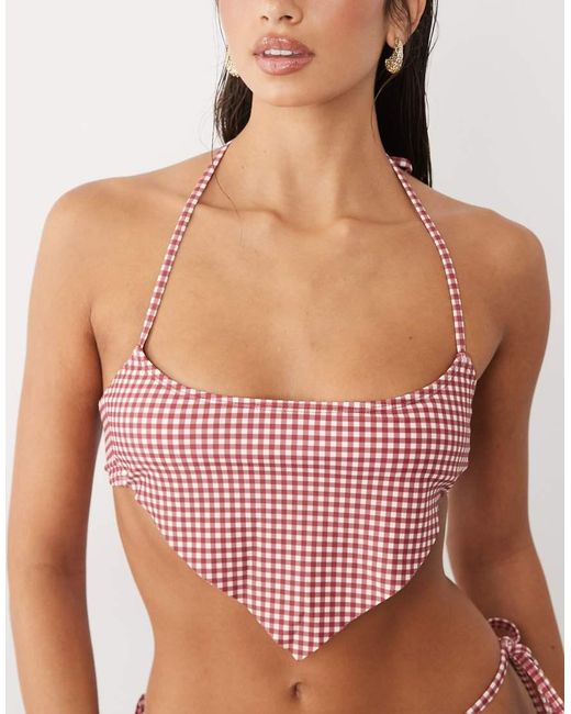 The Frolic Red Exclusive Halterneck Scarf Hem Bikini Top