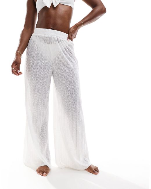 Pantalon ample en dentelle effet échelle Pieces en coloris White