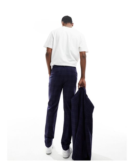 ASOS Blue Slim Shadow Check Suit Pants for men