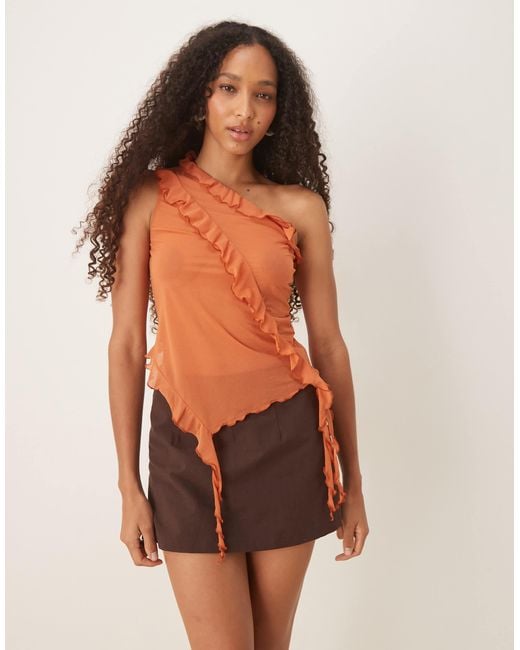 ASOS Orange Asymmetric Ruffle One Shoulder Top