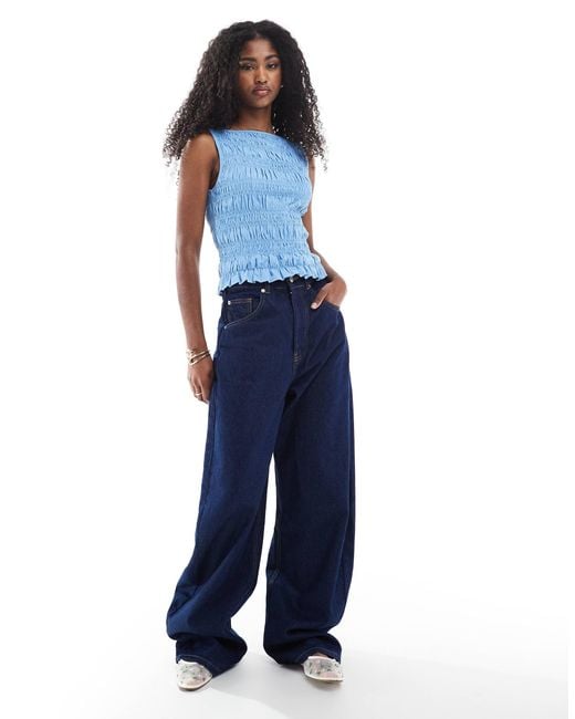 ASOS Blue Sleeveless Irregular Shirred Tank