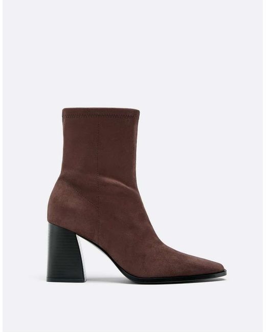 Stradivarius Brown Faux Suede Block Heel Ankle Boots