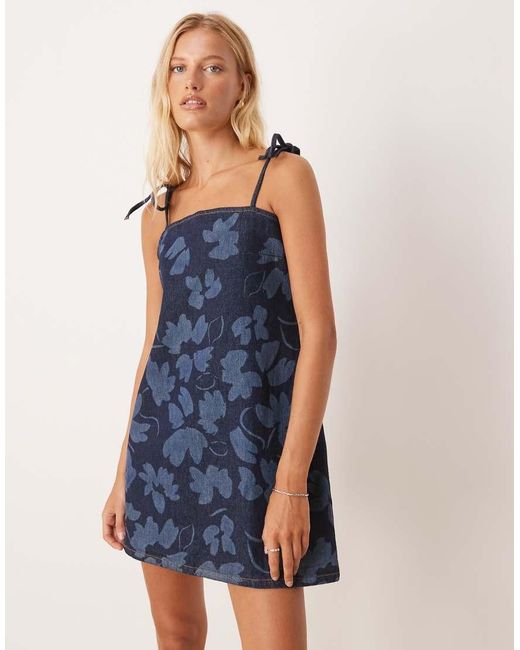 ASOS Blue Denim Cami Mini Dress With Tie Straps