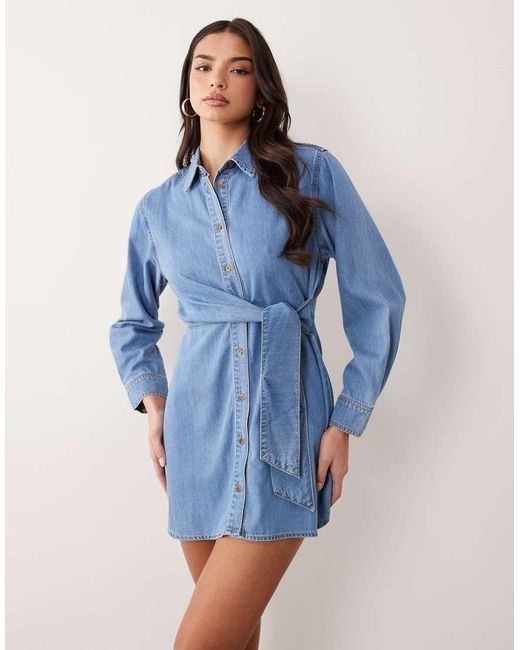 GOOD AMERICAN Blue Wrap Shirt Mini Denim Dress