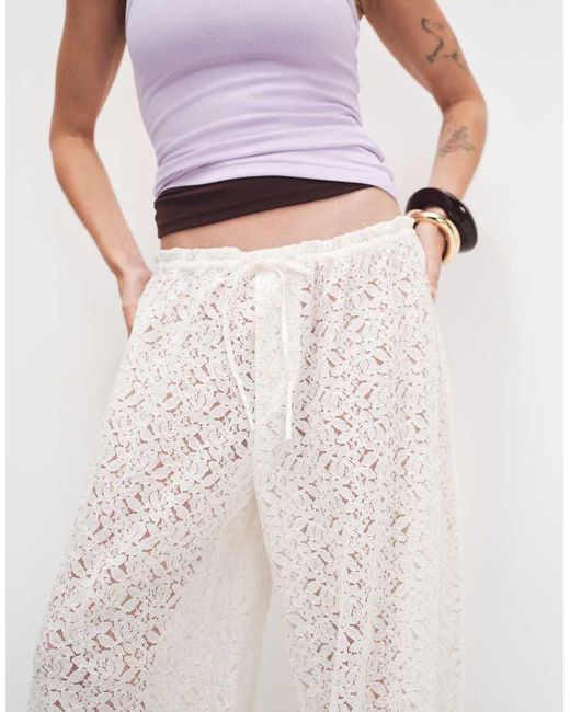 Monki White Boho Lace Balloon Trousers