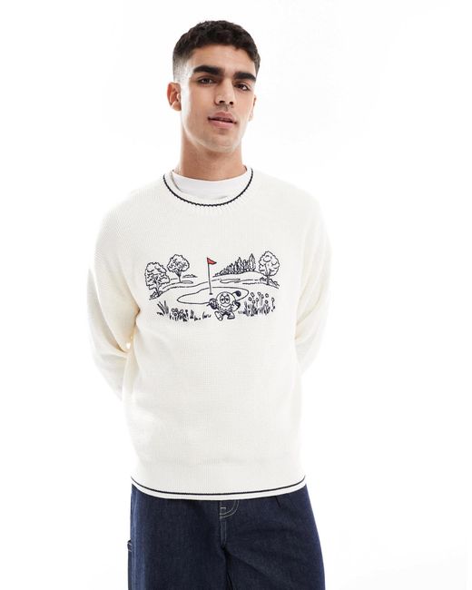 Hollister – kastiger strickpullover in White für Herren