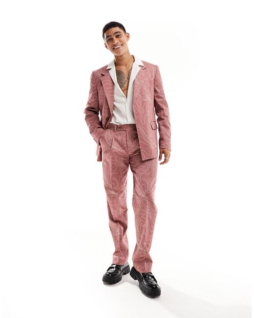 Viggo Pink Contour Print Suit Jacket for men