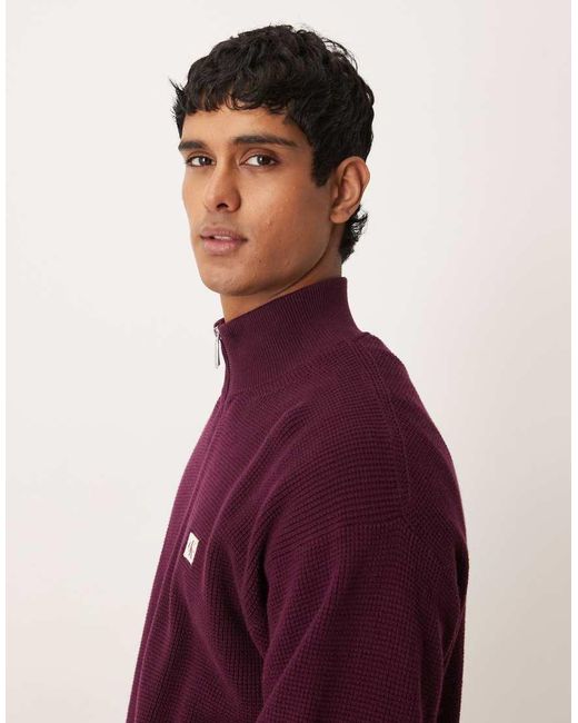 Calvin Klein Red Waffle Quarter Zip Jumper for men