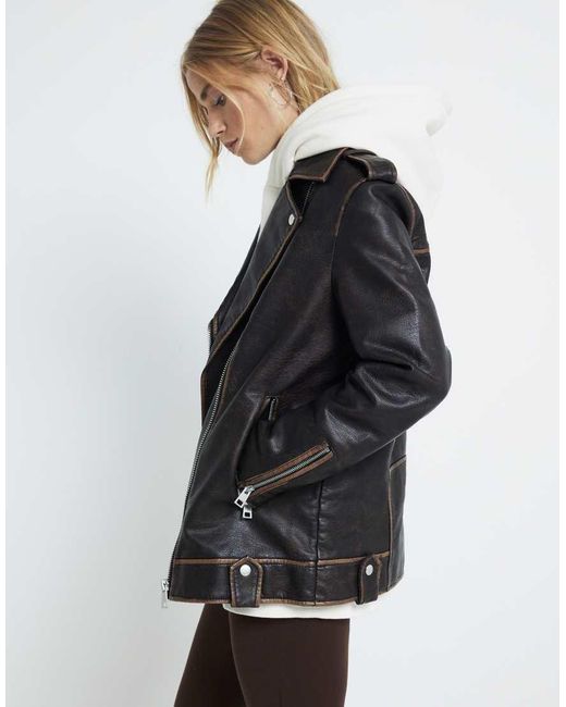 River Island White Distressed Oversized Biker Jacket