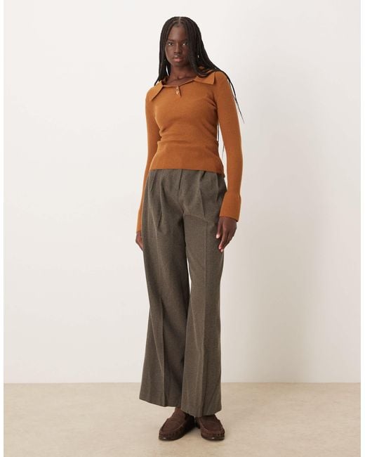 Mango Brown Polo Top With Flared Sleeves