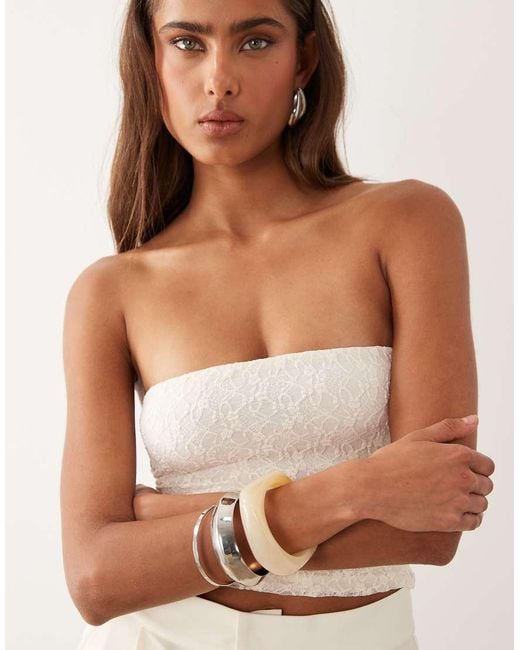 Oh Polly White Lace Removable Straps Bandeau Crop Top