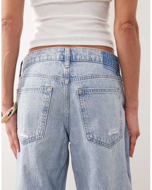Abercrombie & Fitch Blue baggy Fit Low Rise Jeans With Crochet Rip Detail