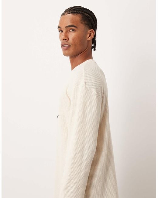 ASOS Natural Heavyweight Oversized Long Sleeve T-shirt With Multi-placement Graphics for men