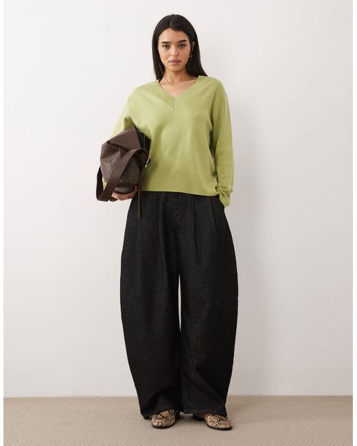 Pull en maille à col v - clair Mango en coloris Green