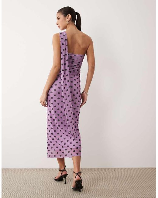 ASOS Pink Printed Polka Dot Bandeau Maxi Dress With Scarf Detail