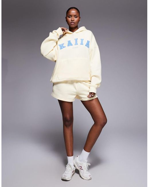Kaiia White Studio Cotton Rich Embroidered Logo Oversized Hoodie