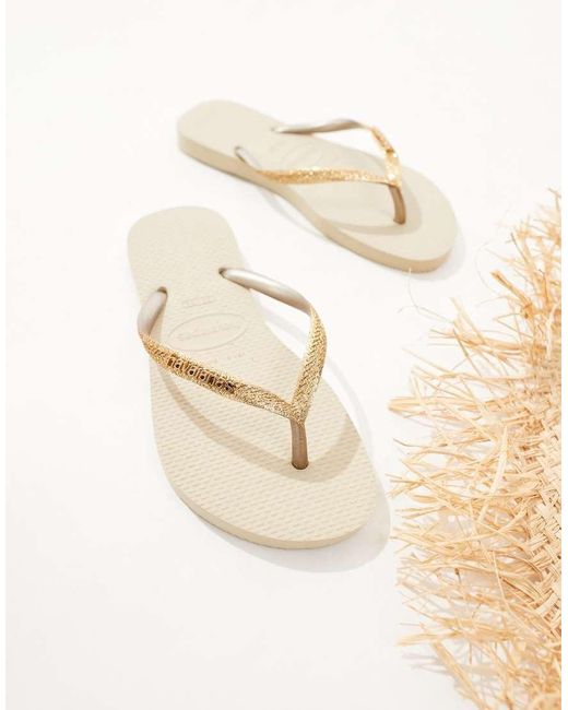 Havaianas White Slim Glitter Flip Flops