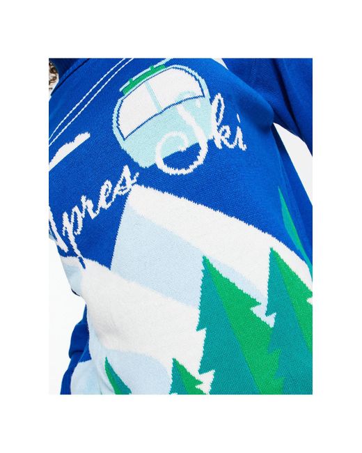 Threadbare Blue Ski High Neck Printed Jumper