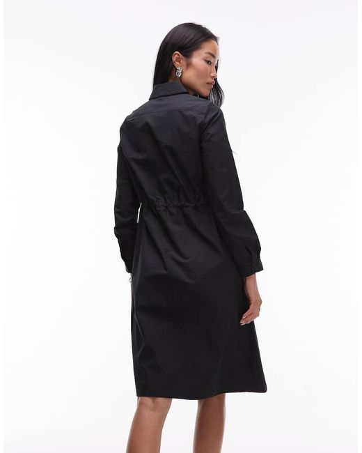 ARKET Black Cotton Rich Long Sleeve Mini Shirt Dress With Cinch Waist Detail