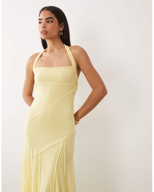 ASOS Natural Stretch Chiffon Halter Maxi Dress With Raw Seam Details