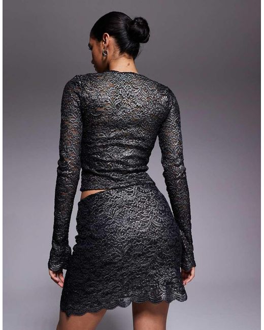 ASOS Gray Metallic Lace Mini Skirt