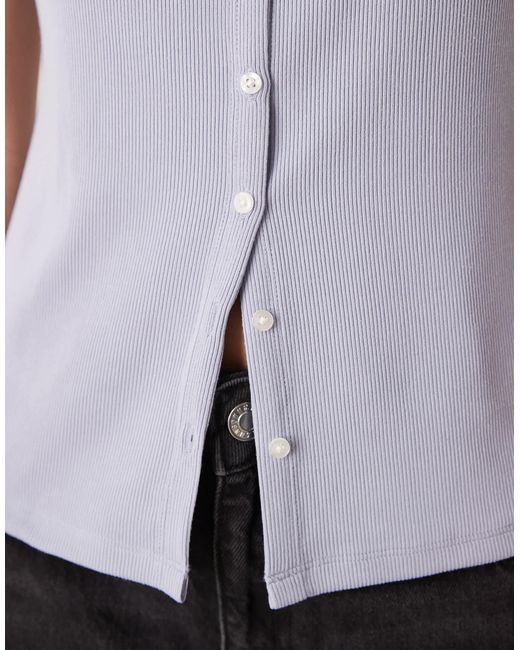 Abercrombie & Fitch Gray Slash Neck Button Through Longline Rib Top